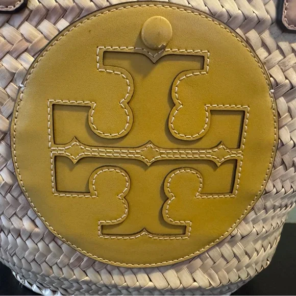 Tory Burch Beige and Yellow Woven Tote Basket Bag - Picture 2 of 11